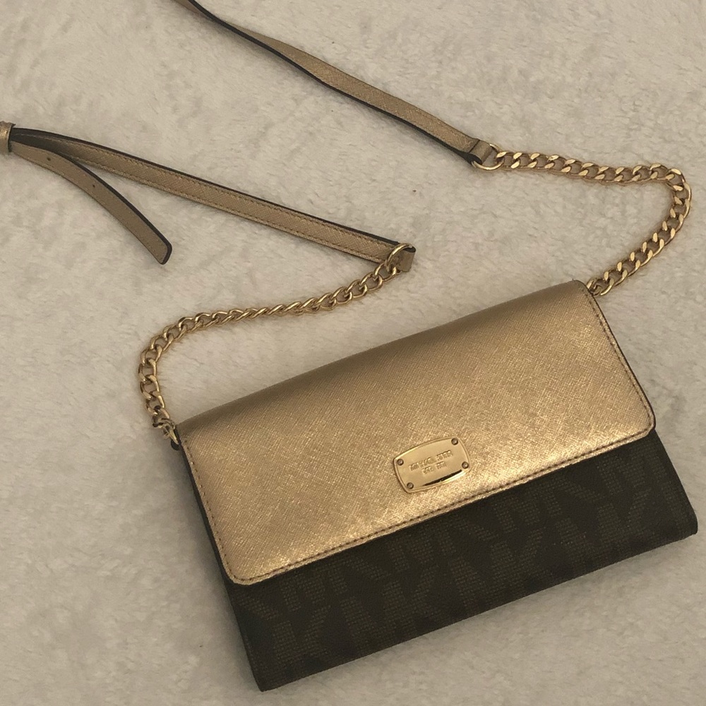 Michael Kors Gold and Brown Crossbody Purse